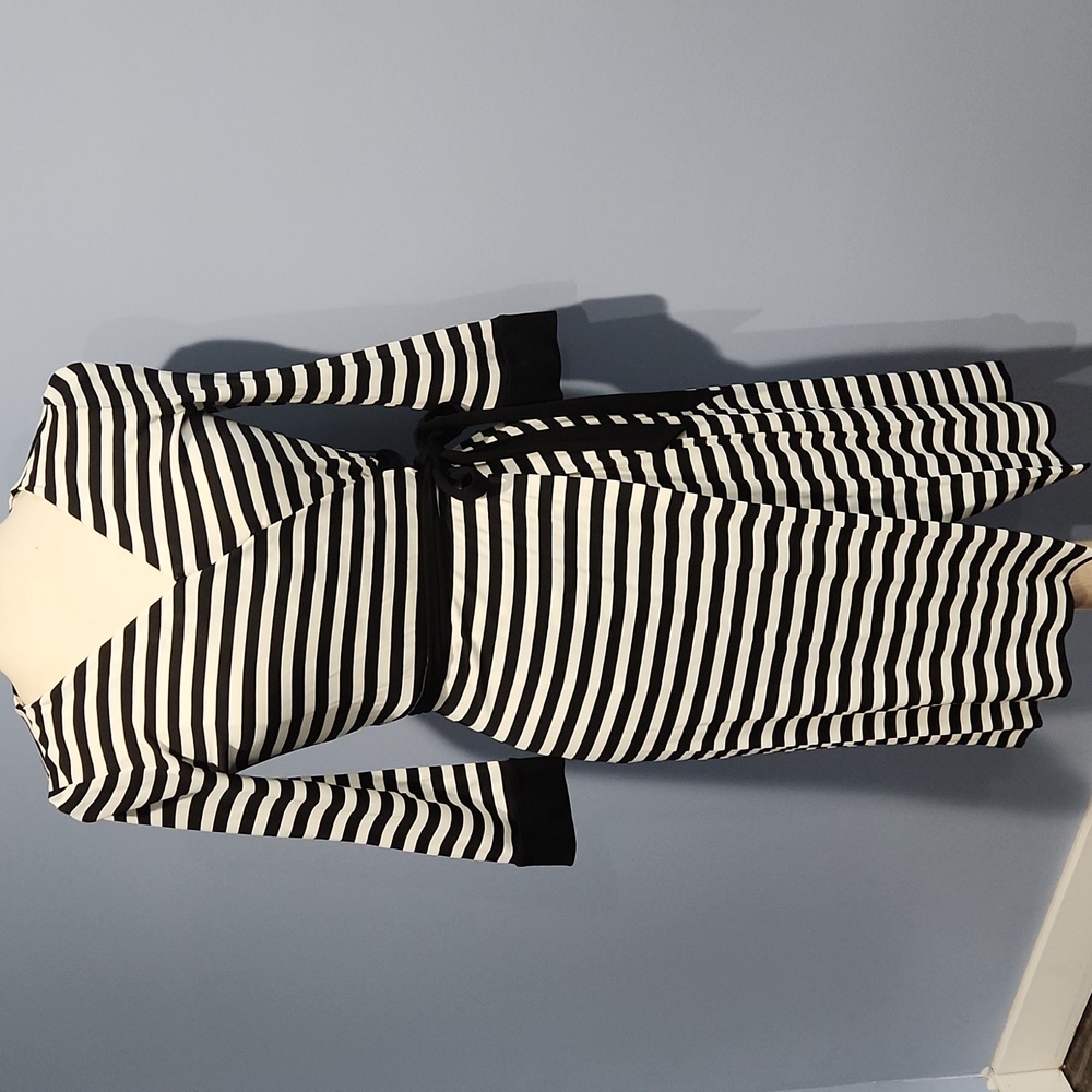 DVF "New Julian Two" black and white stripe wrap dress